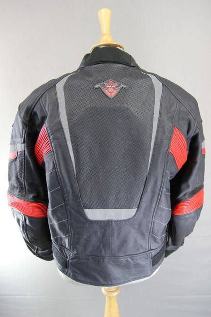 TEXPEED BLACK & RED LEATHER BIKER JACKET WITH CE ARMOUR & THERMAL LINING 40"/MED