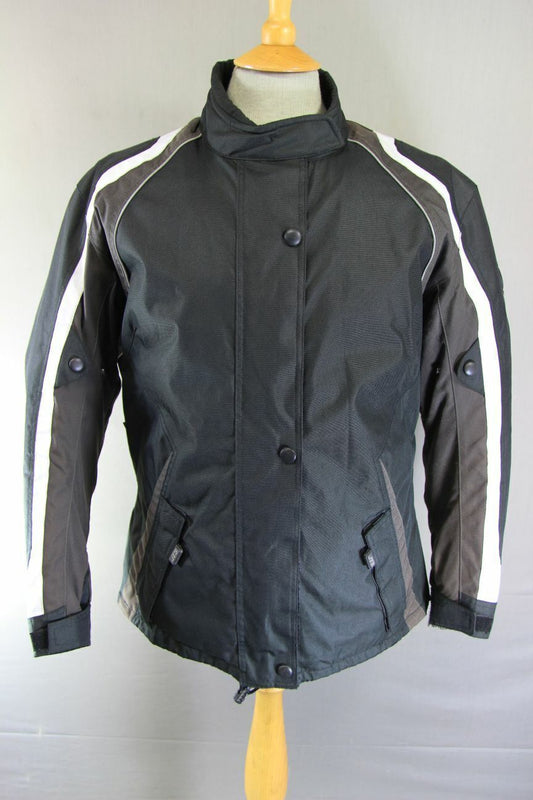 JTS BLACK & BROWN TEXTILE BIKER JACKET + CE ARMOUR & THERMAL LINING: SIZE 18/XL