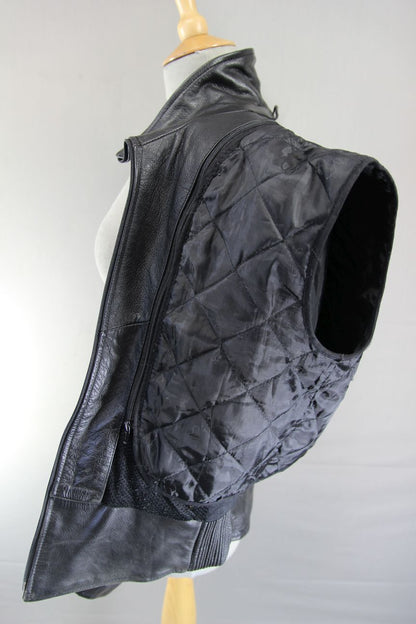 RK BLACK LEATHER BIKER JACKET WITH REMOVABLE CE ARMOUR & THERMAL LINING: SIZE 12