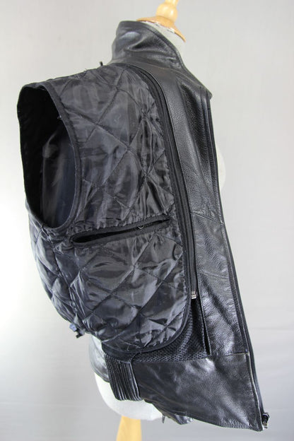 RK BLACK LEATHER BIKER JACKET WITH REMOVABLE CE ARMOUR & THERMAL LINING: SIZE 12