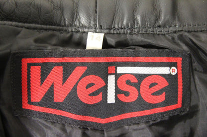 WEISE BLACK LEATHER BIKER TROUSERS + CE ARMOUR SIZE 14: WAIST 30"/INSIDE LEG 29"