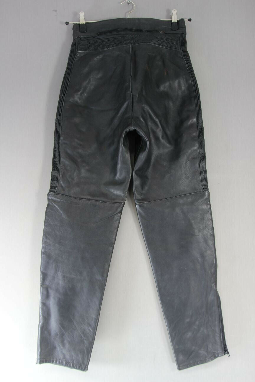 KETT BLACK COWHIDE LEATHER BIKER TROUSERS SIZE 14: WAIST 26 IN/INSIDE LEG 30 IN