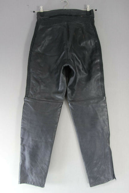 KETT BLACK COWHIDE LEATHER BIKER TROUSERS SIZE 14: WAIST 26 IN/INSIDE LEG 30 IN