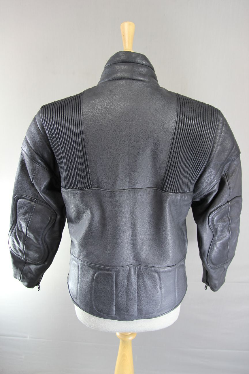 BRITISH MADE GEAR CLASSIC BLACK LEATHER BIKER JACKET: SIZE 12