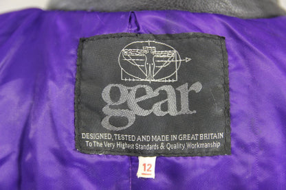BRITISH MADE GEAR CLASSIC BLACK LEATHER BIKER JACKET: SIZE 12