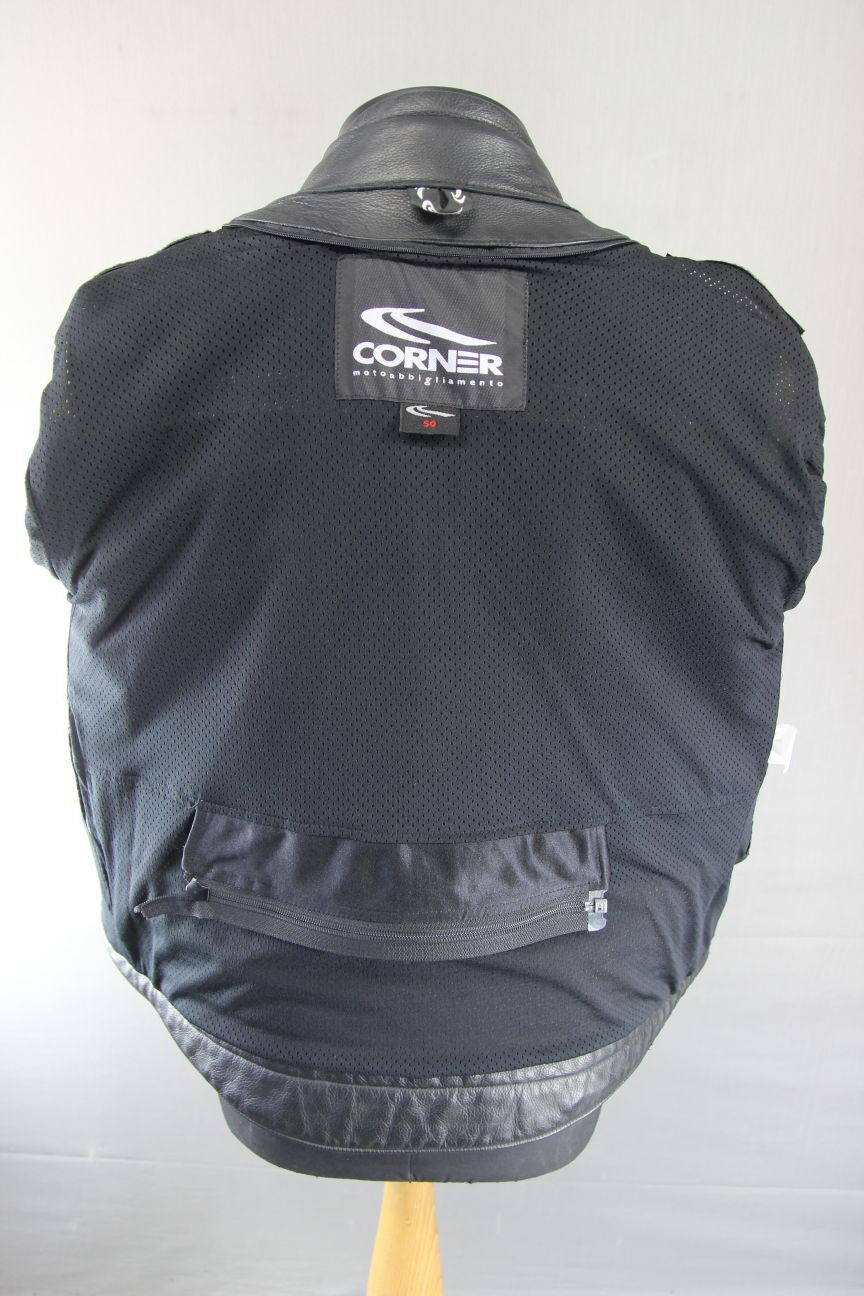 CORNER CLASSIC BLACK, YELLOW & WHITE LEATHER BIKER JACKET WITH CE ARMOUR 40 INCH