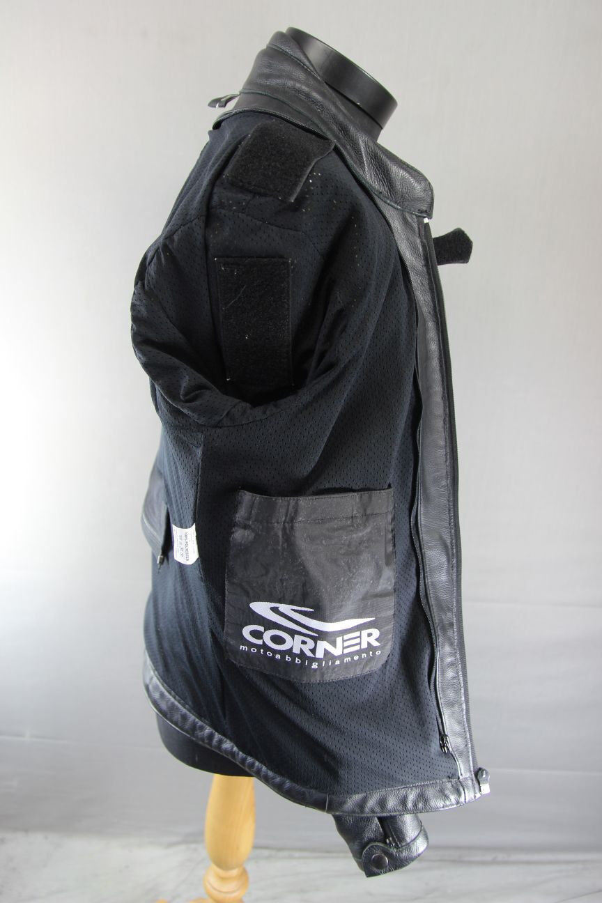 CORNER CLASSIC BLACK, YELLOW & WHITE LEATHER BIKER JACKET WITH CE ARMOUR 40 INCH