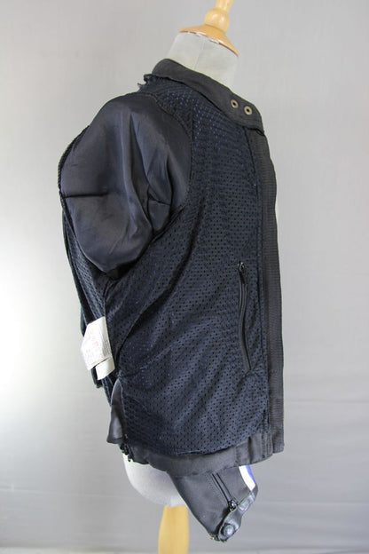 FRANK THOMAS BLACK & BLUE LEATHER & TEXTILE BIKER JACKET WITH CE ARMOUR: SIZE 10
