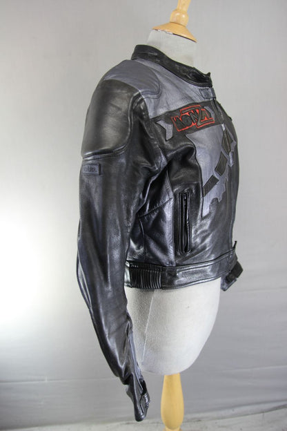 FRANK THOMAS MONZA BROWN & SILVER LEATHER BIKER JACKET + BACK PROTECTOR: SIZE 16
