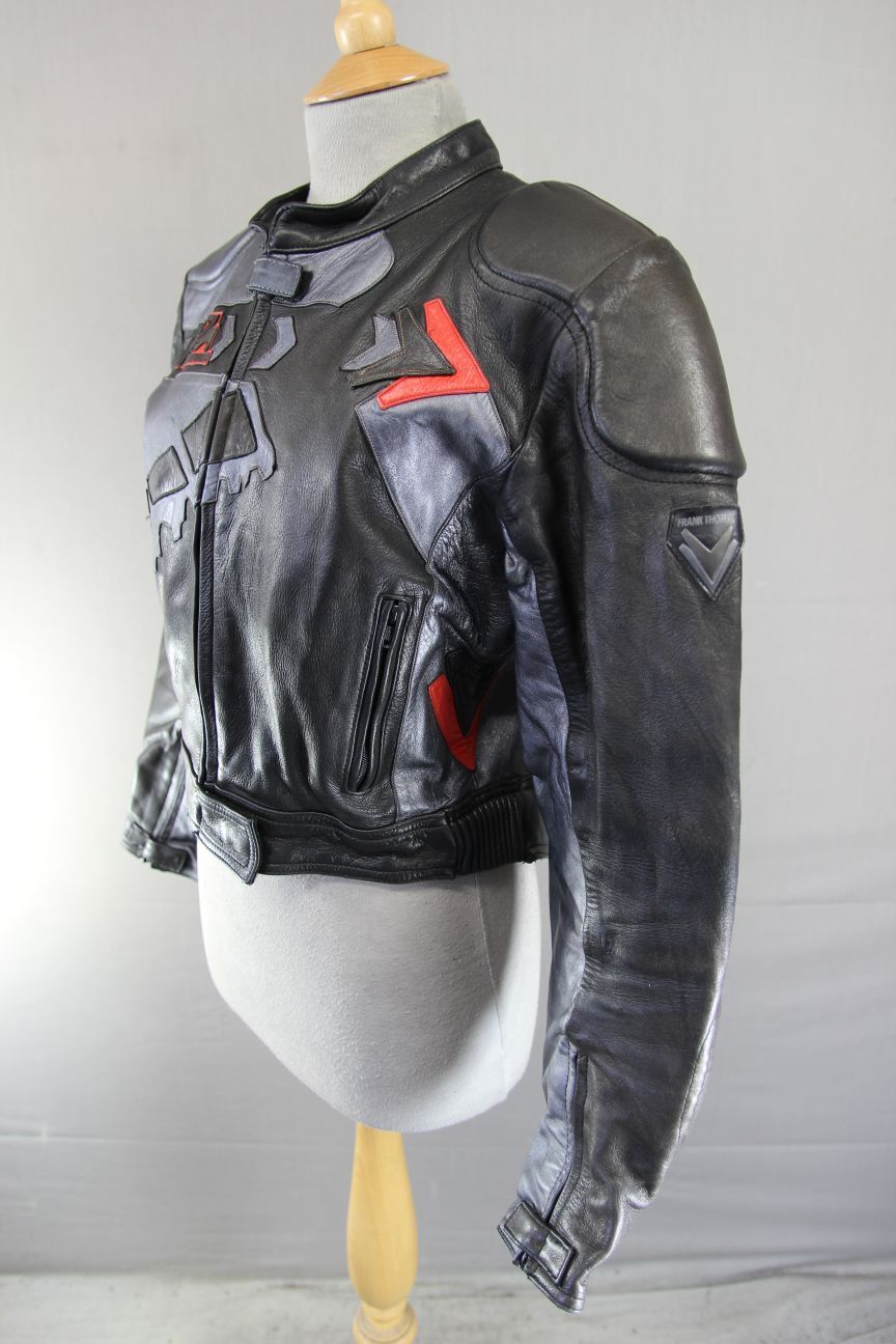 FRANK THOMAS MONZA BROWN & SILVER LEATHER BIKER JACKET + BACK PROTECTOR: SIZE 16