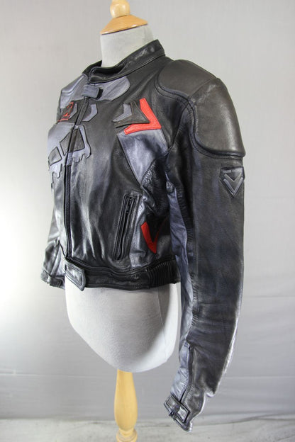 FRANK THOMAS MONZA BROWN & SILVER LEATHER BIKER JACKET + BACK PROTECTOR: SIZE 16