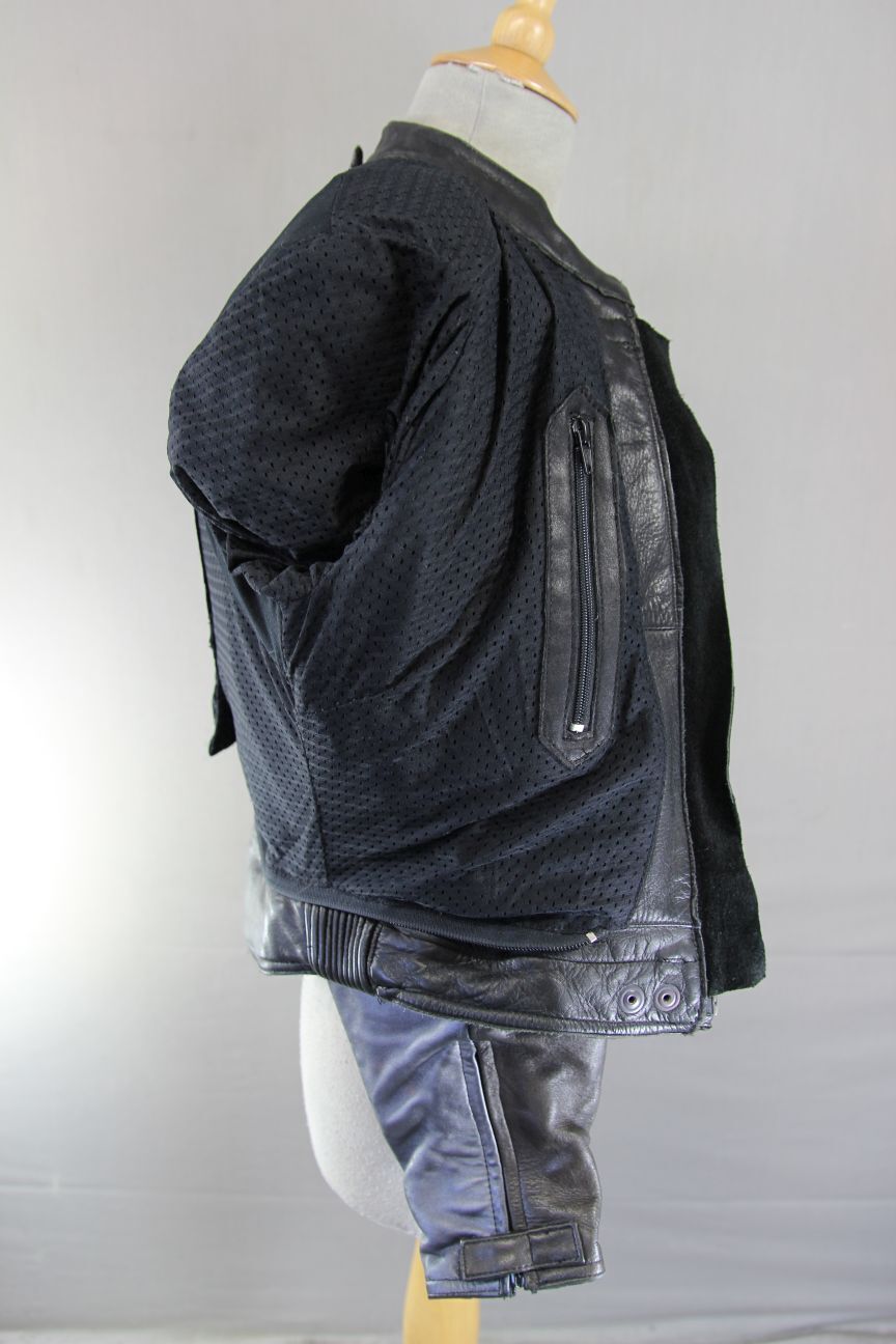FRANK THOMAS MONZA BROWN & SILVER LEATHER BIKER JACKET + BACK PROTECTOR: SIZE 16