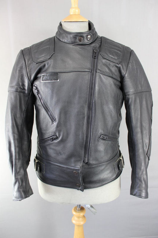 CLASSIC BRITISH MADE SPORTEX DOLOMITE BLACK LEATHER BIKER JACKET SIZE 16