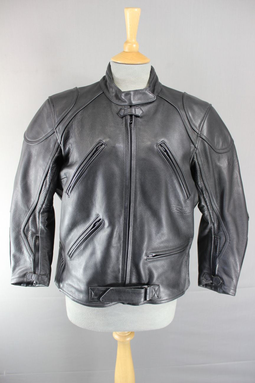 CLASSIC BLACK LEATHER RIDER BIKER JACKET SIZE 14