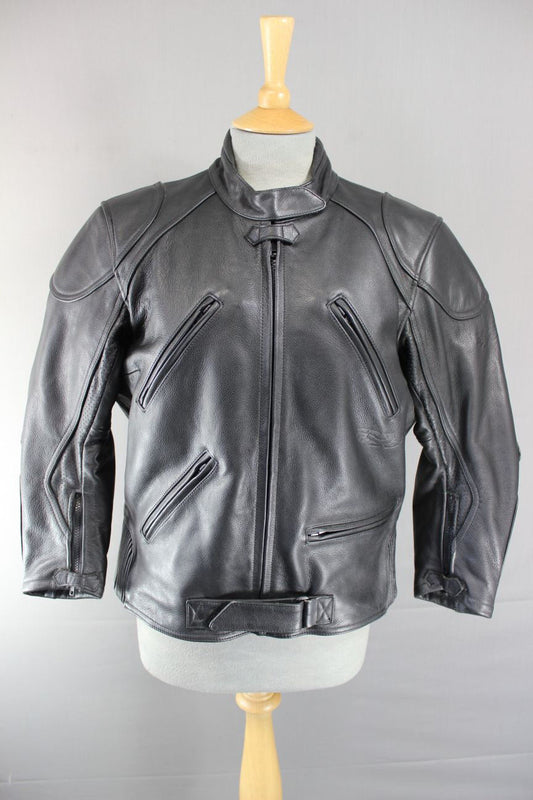 CLASSIC BLACK LEATHER RIDER BIKER JACKET SIZE 14