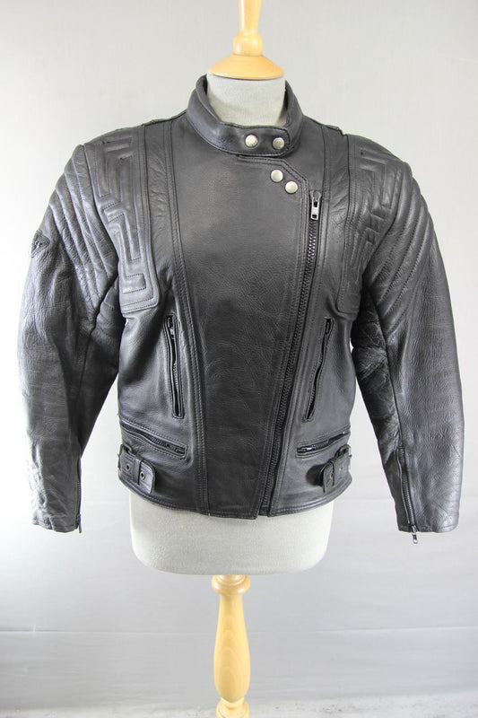 AKITO T-FORCE CLASSIC BLACK LEATHER BIKER JACKET SIZE 14