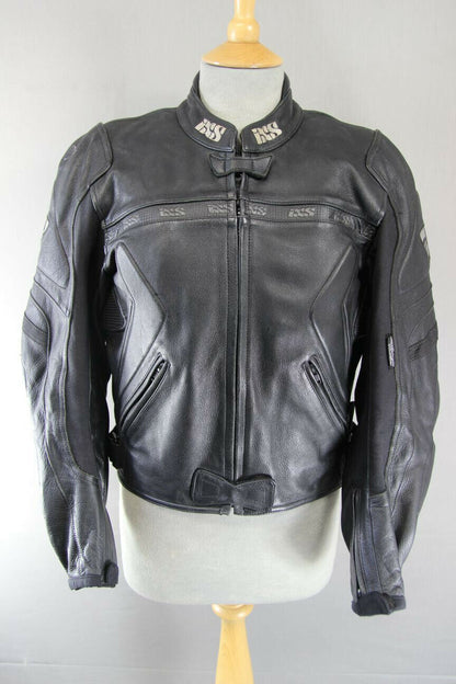 IXS BLACK LEATHER BIKER JACKET WITH REMOVABLE CE ARMOUR & THERMAL LINING 38 INCH