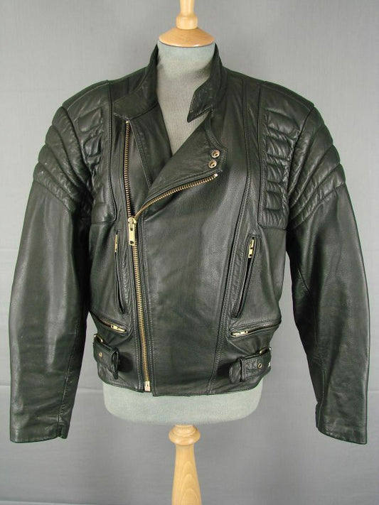 CLASSIC BERMANS 'STREET LEGAL' BLACK LEATHER BIKER JACKET 36 INCH