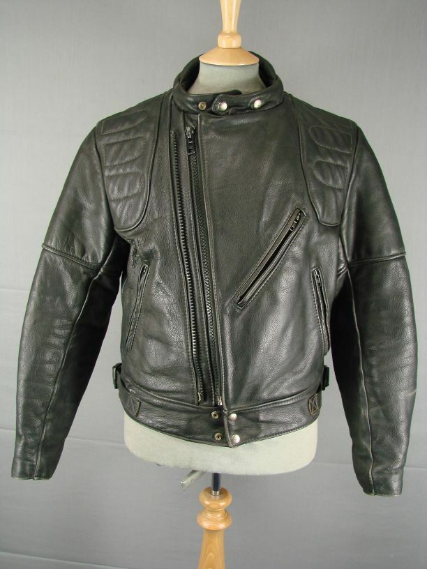 CLASSIC 'NATURAL WEAR' BLACK LEATHER BIKER JACKET 40 INCH