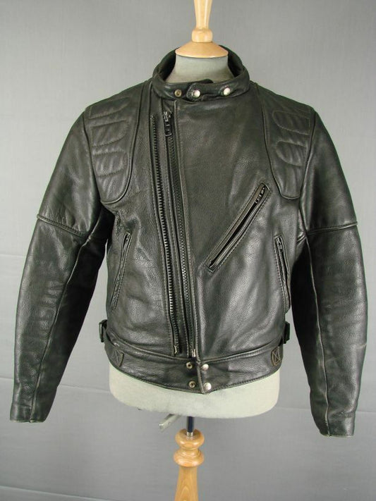 CLASSIC 'NATURAL WEAR' BLACK LEATHER BIKER JACKET 40 INCH