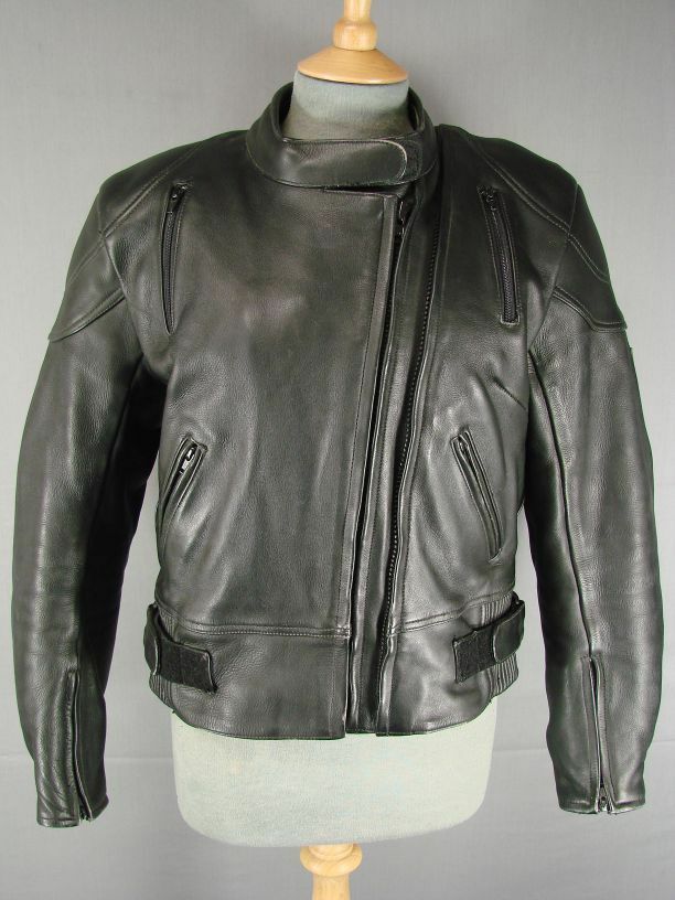 ASHMAN BLACK COWHIDE LEATHER BIKER JACKET WITH CE ARMOUR & THERMAL LINING SIZE16