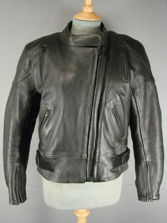 ASHMAN BLACK COWHIDE LEATHER BIKER JACKET WITH CE ARMOUR & THERMAL LINING SIZE16