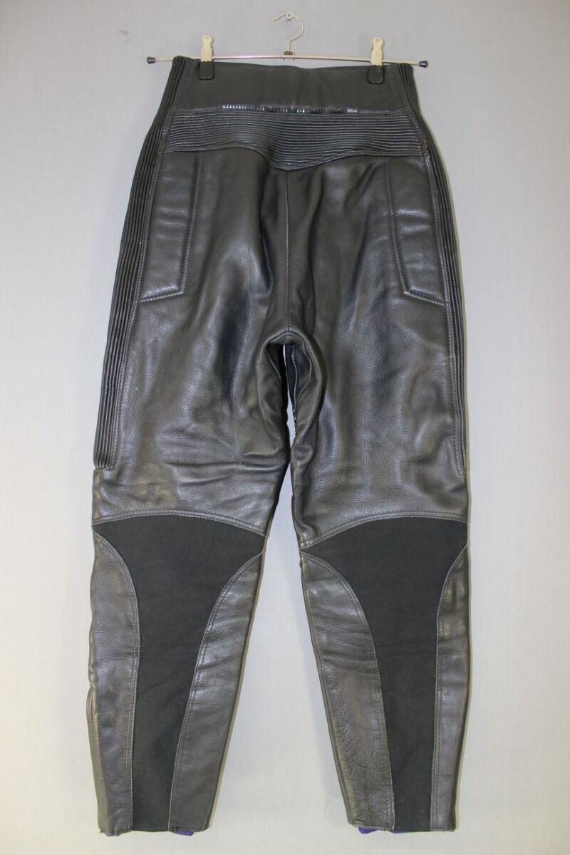 BRITISH MADE GEAR BLACK LEATHER BIKER TROUSERS SIZE 14: WAIST 28/INSIDE LEG 27IN