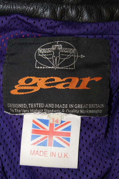 BRITISH MADE GEAR BLACK LEATHER BIKER TROUSERS SIZE 14: WAIST 28/INSIDE LEG 27IN