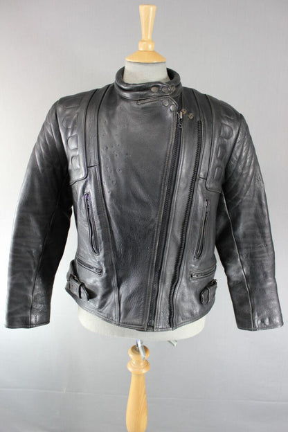 CLASSIC RAYVEN BLACK LEATHER BIKER JACKET SIZE 16