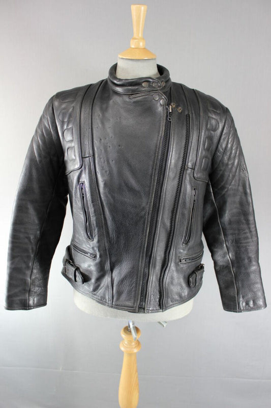 CLASSIC RAYVEN BLACK LEATHER BIKER JACKET SIZE 16