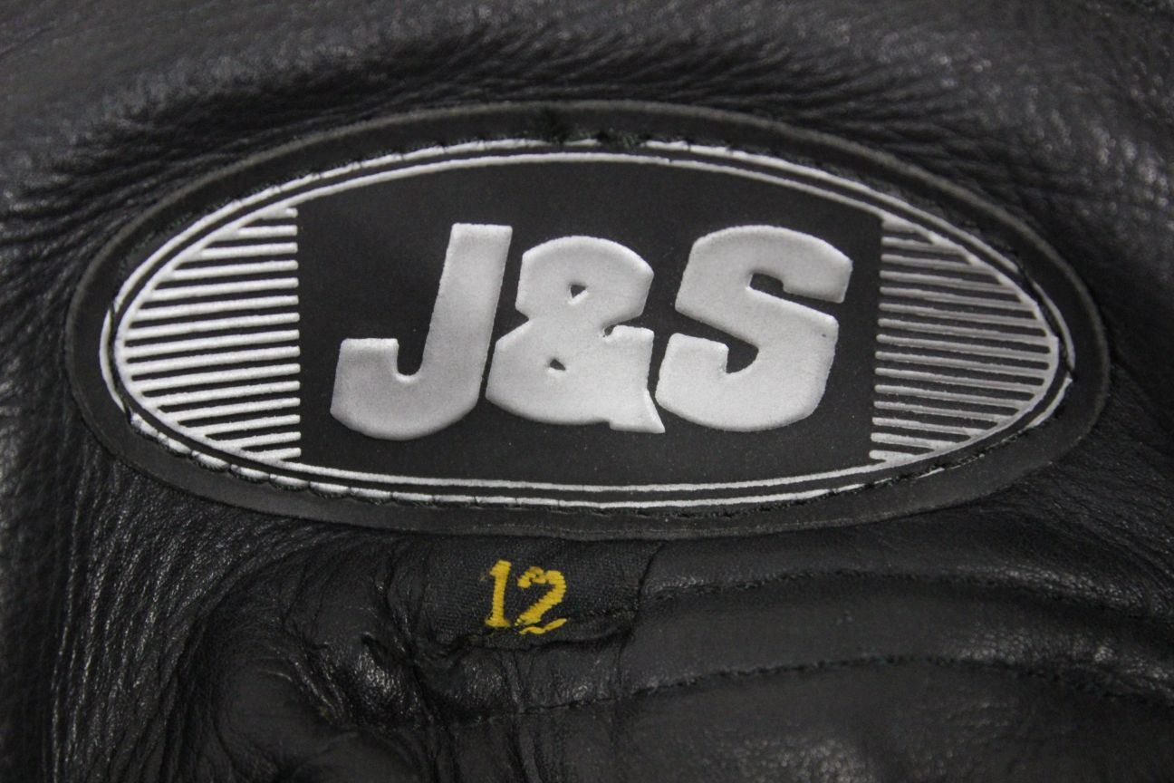 BLACK J&S LEATHER BIKER TROUSERS SIZE 12 - WAIST 26 INCHES/INSIDE LEG 26 INCHES