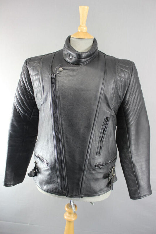 SUPERB QUALITY LEATHERMAN OF LONDON CLASSIC BLACK LEATHER BIKER JACKET 40 INCH