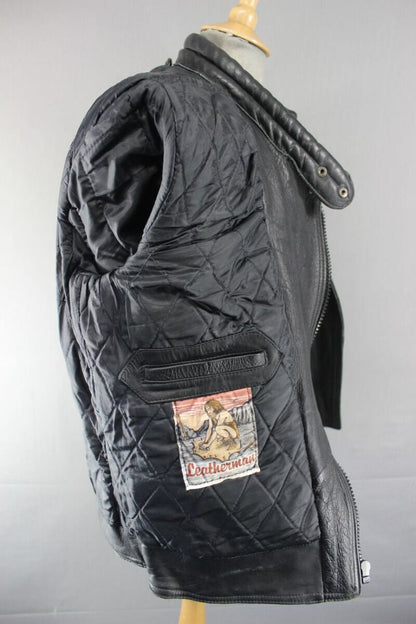 SUPERB QUALITY LEATHERMAN OF LONDON CLASSIC BLACK LEATHER BIKER JACKET 40 INCH