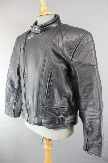 CLASSIC SPORTING GOODS BLACK LEATHER BIKER JACKET 40 INCH