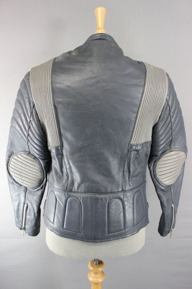 CLASSIC VINTAGE 1970's DARK & LIGHT GREY COWHIDE LEATHER BIKER JACKET 38 INCH