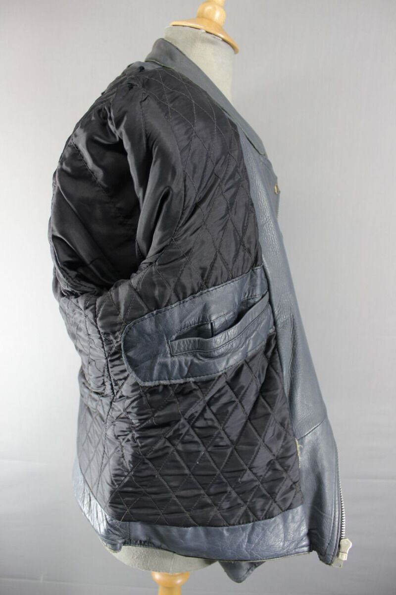 CLASSIC VINTAGE 1970's DARK & LIGHT GREY COWHIDE LEATHER BIKER JACKET 38 INCH