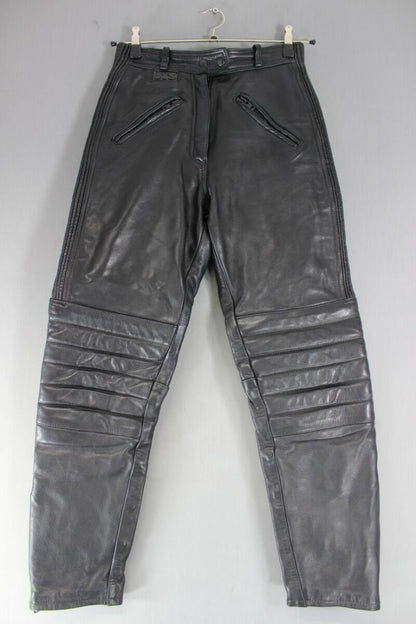 JTS BLACK LEATHER BIKER TROUSERS SIZE 12 - WAIST 28 INCHES/INSIDE LEG 30 INCHES