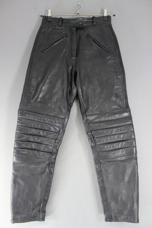 JTS BLACK LEATHER BIKER TROUSERS SIZE 12 - WAIST 28 INCHES/INSIDE LEG 30 INCHES