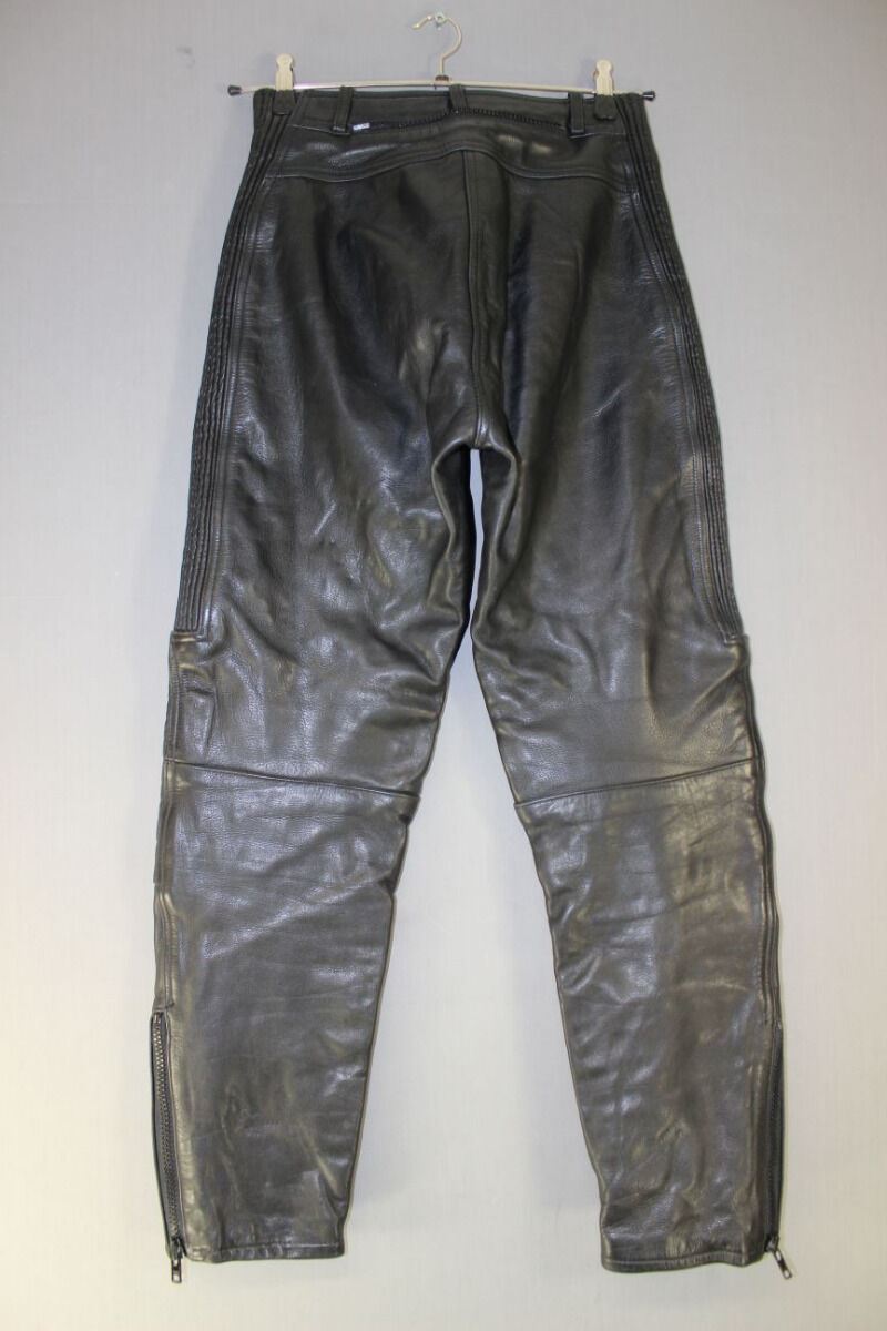 JTS BLACK LEATHER BIKER TROUSERS SIZE 12 - WAIST 28 INCHES/INSIDE LEG 30 INCHES