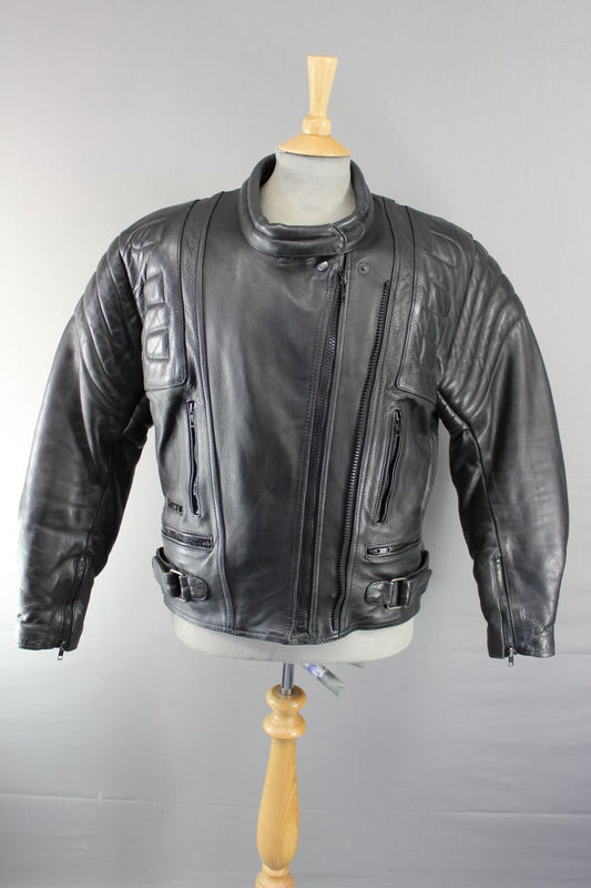 CLASSIC STIMS BLACK LEATHER BIKER JACKET SIZE 16