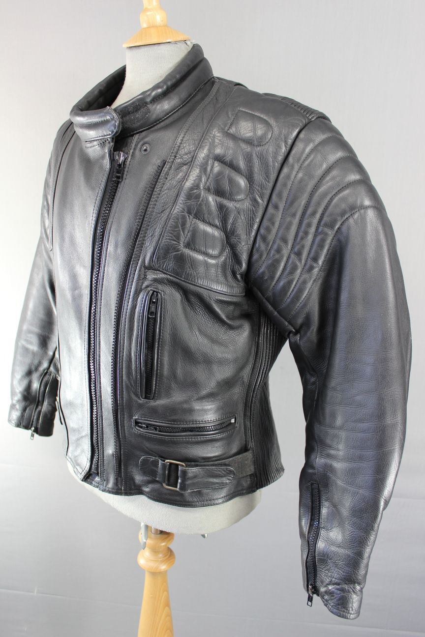 CLASSIC STIMS BLACK LEATHER BIKER JACKET SIZE 16