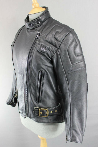 CLASSIC BRITISH MADE GEAR BLACK LEATHER BIKER JACKET SIZE 14