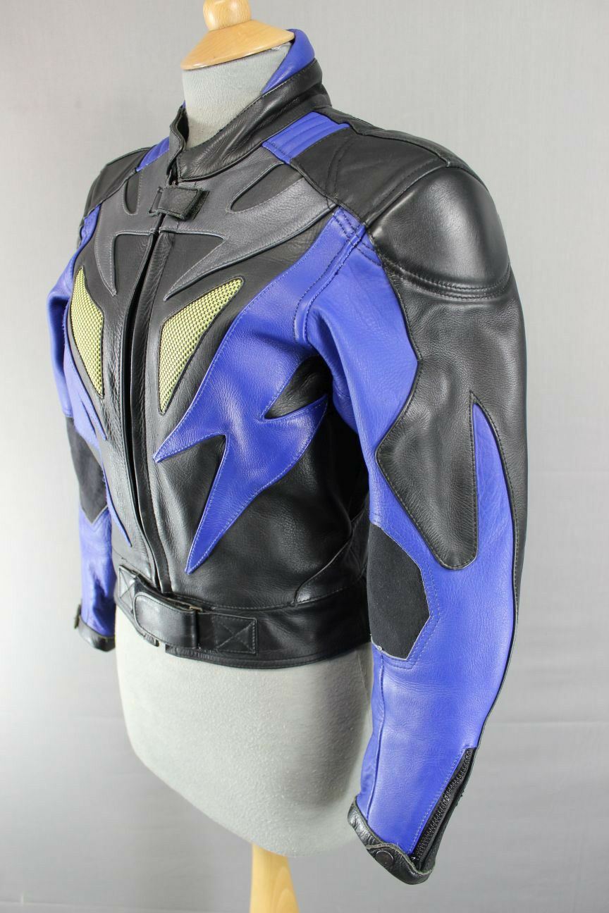 SUPERB  J&S BLACK, BLUE & SILVER LEATHER BIKER JACKET SIZE 10