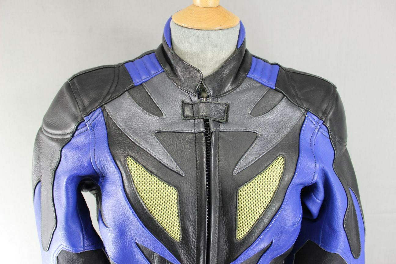 SUPERB  J&S BLACK, BLUE & SILVER LEATHER BIKER JACKET SIZE 10