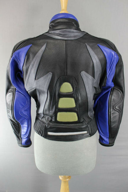 SUPERB  J&S BLACK, BLUE & SILVER LEATHER BIKER JACKET SIZE 10