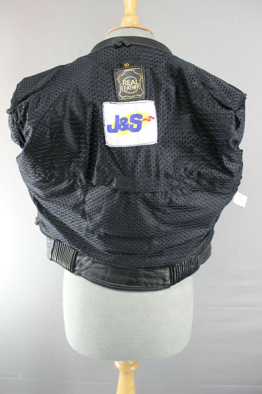 SUPERB  J&S BLACK, BLUE & SILVER LEATHER BIKER JACKET SIZE 10