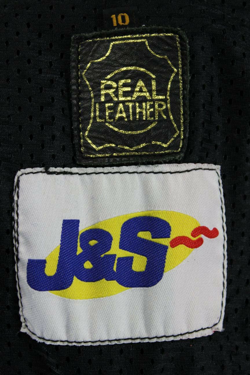 SUPERB  J&S BLACK, BLUE & SILVER LEATHER BIKER JACKET SIZE 10