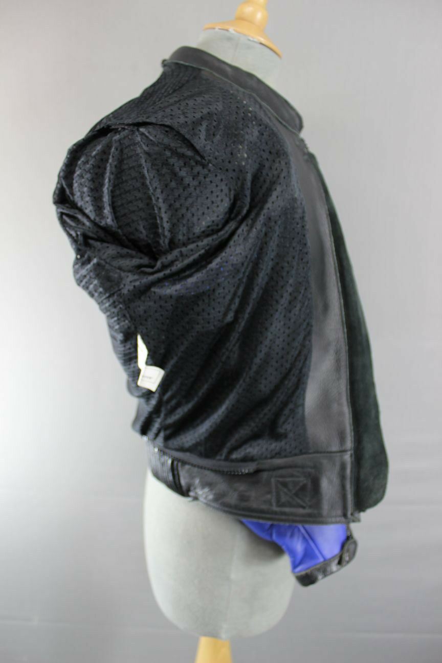 SUPERB  J&S BLACK, BLUE & SILVER LEATHER BIKER JACKET SIZE 10
