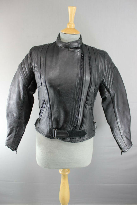 BRITISH MADE BIKER'S PARADISE LAZER 1050 COWHIDE LEATHER CE BIKER JACKET SIZE 8