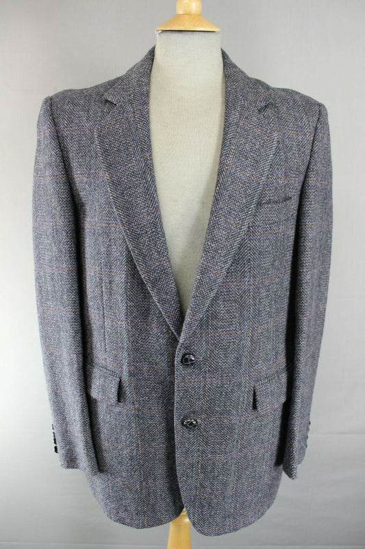 SUPERB CONDITION MICHEL JARDIN BLUE/GREY CHECKED TWEED JACKET 39 INCH
